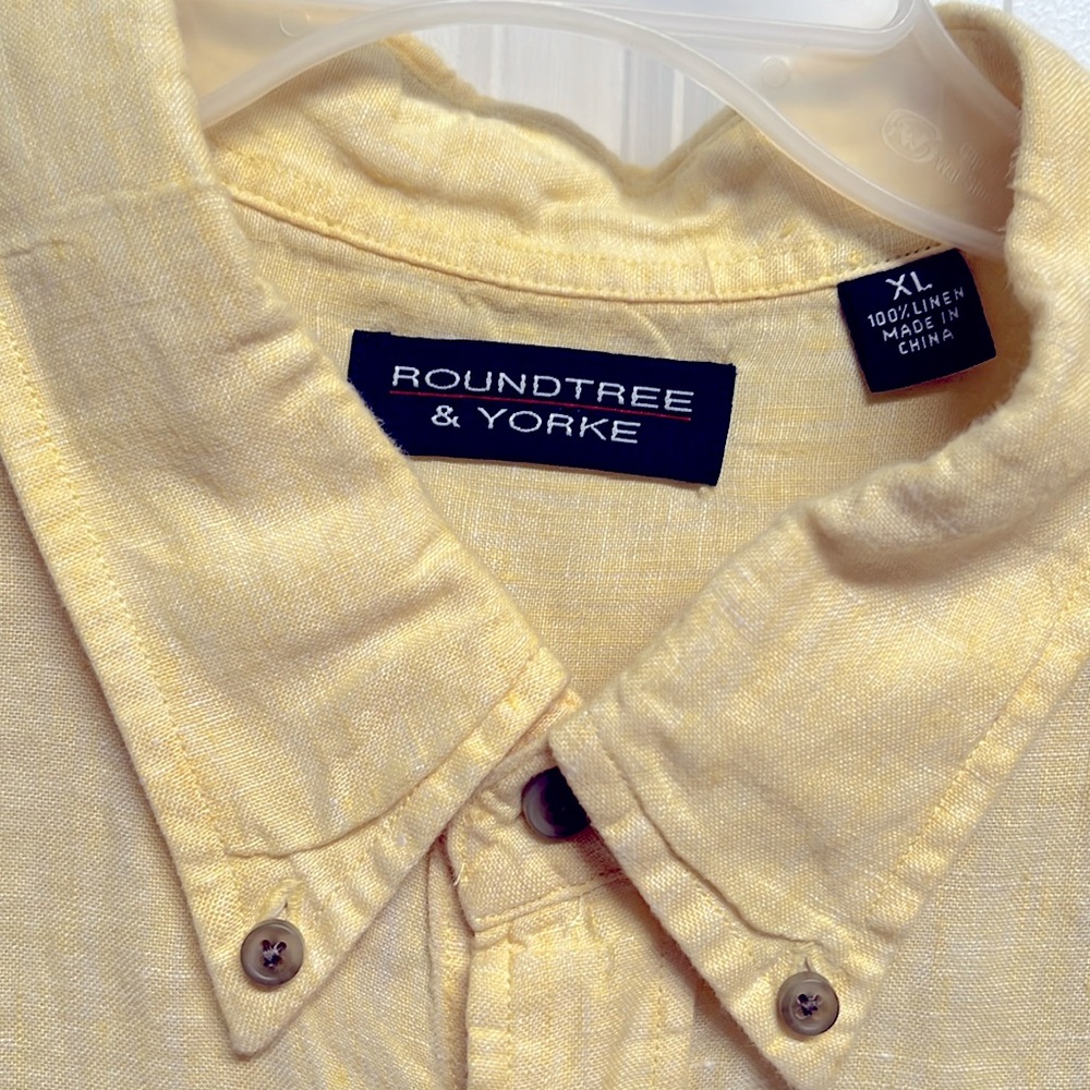 Roundtree & Yorke Yellow Short Sleeve Pocket Linen Mens Shirt Size XL - Picture 4 of 8